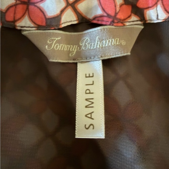 Tommy Bahama Sample Silk Cotton Blend Raw Hem Orange/Brown and White Floral Top - Picture 5 of 6